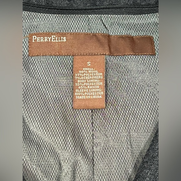 Perry Ellis Men Wool Blend Coat Jacket Lined Small S Black Charcoal Full Zipper - Picture 9 of 16